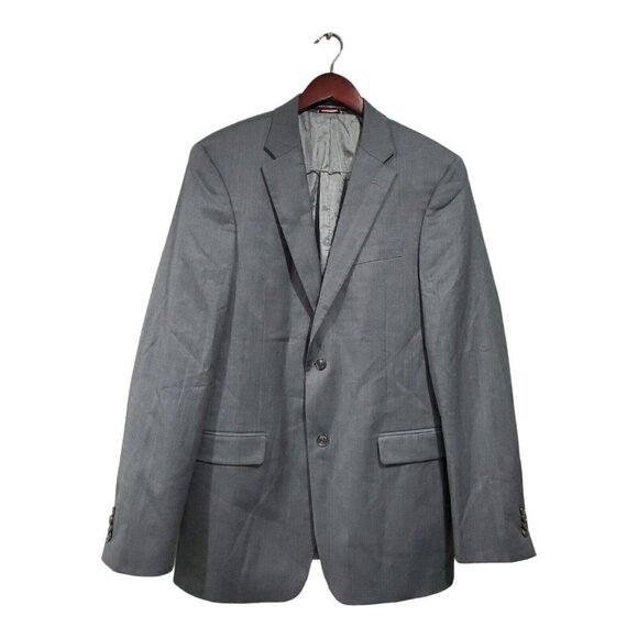 Tommy Hilfiger Mens Two Button Blazer Gray Wool Blend Sport Coat Jacket Size 38L - Picture 1 of 16